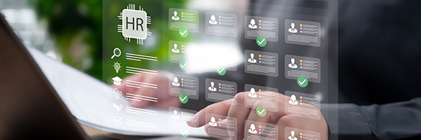 HR and AI Technology Recruitment Concept, Businessman Using Artificial Intelligence to Select the Best Candidates for online resume, HR Analytics, Smart Hiring,Team Building for Organizational Success