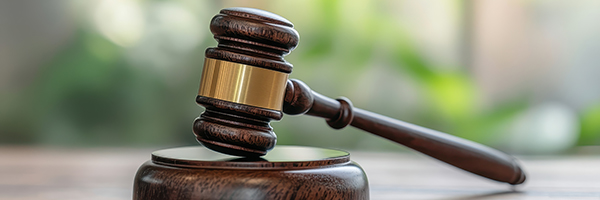 A traditional wooden judge's gavel rests on its sound block, isolated against a soft, blurred green background, representing legal authority and decisive action, perfect for themes of justice and courtroom proceedings.